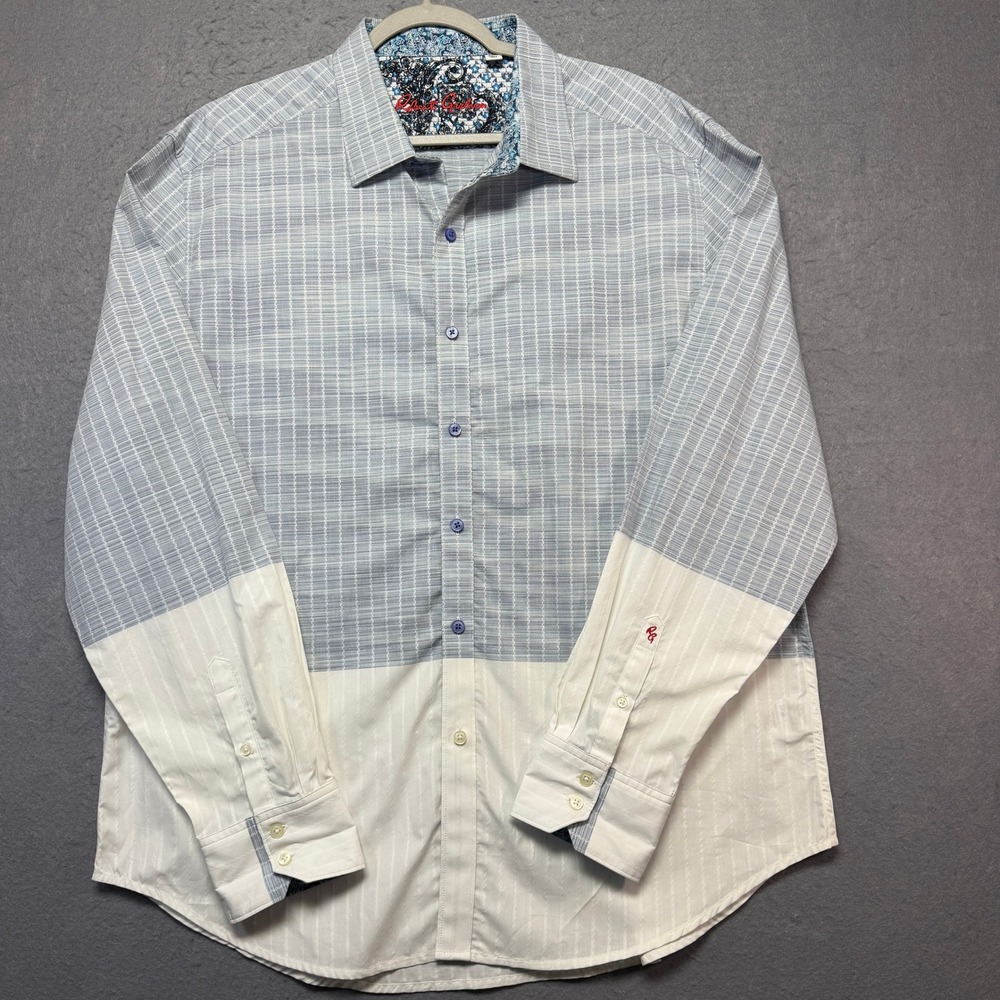 Robert Graham Mens 2XL Classic Fit Blue White Colorblock Striped Button Down